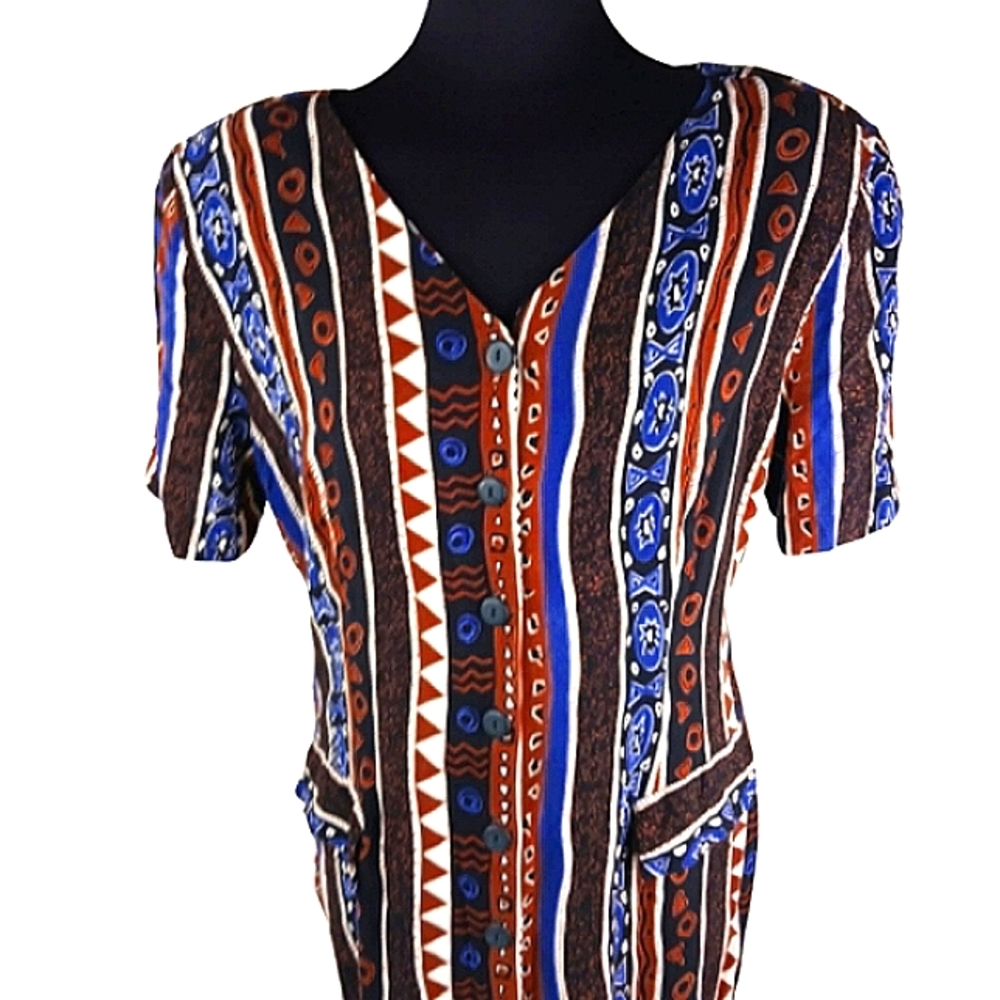 Vintage Dress Duster 16 Button Up Ethnic Tribal Aztec Native MISS DORBY